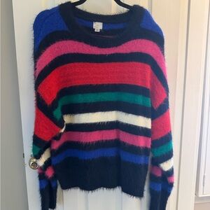 a new day Women's Fuzzy Striped Sweater - Red, Blue, Green, Pink, Black